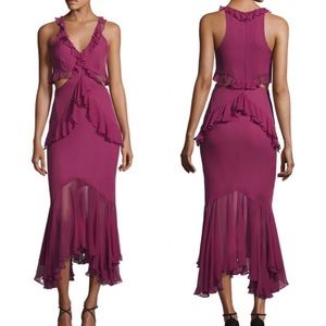NWT Cinq a Sept 100% Silk Sydney Ruffle Cutout Midi Dress in Orchid $595
